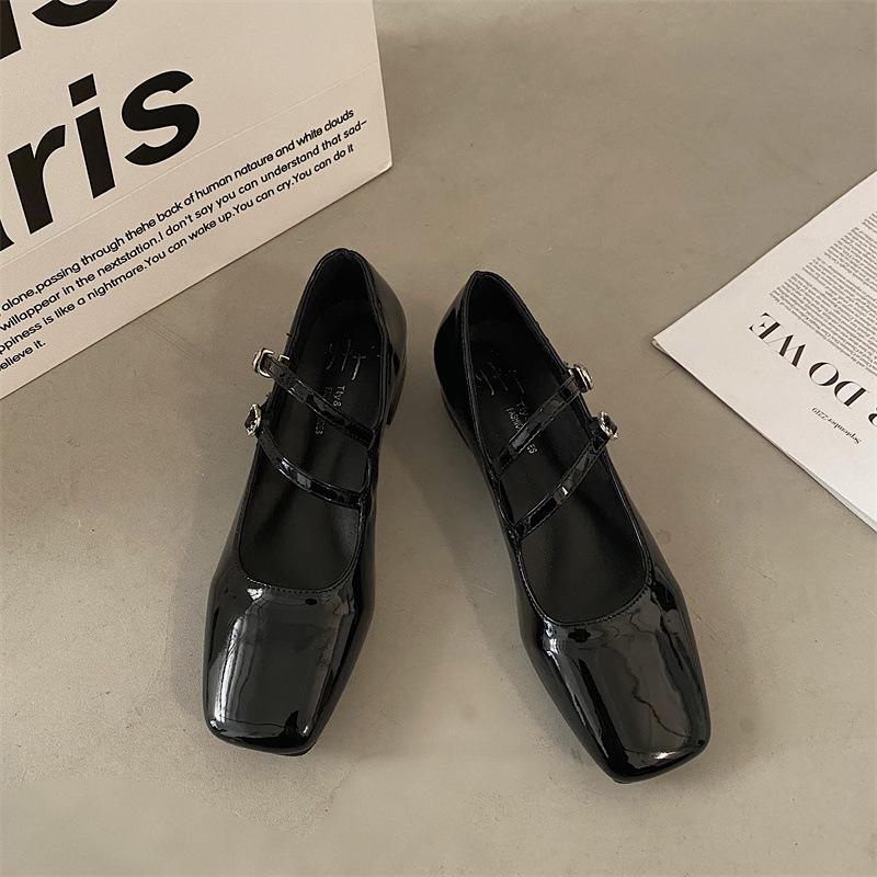 Thick Heel Square Head Retro French Mary Jane Shoes Women's New Spring and Autumn Light Mouth Versatile Silver with Skirt Single Shoes