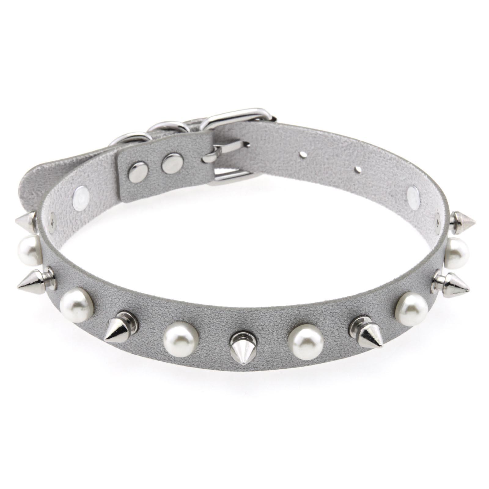 Harajuku Punk Rock Charm Rivet Pearl Gothic Necklace Women Sexy Pu Leather Spike Gothic Cosplay Men And Women Accessories