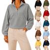 Damen Halbreißverschluss Cropped Langarm Sweatshirt mit Umlegekragen