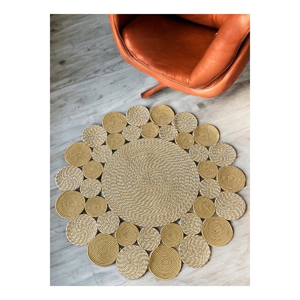 Carpet Wicker Jute Flower Patterned Kilim Carpet