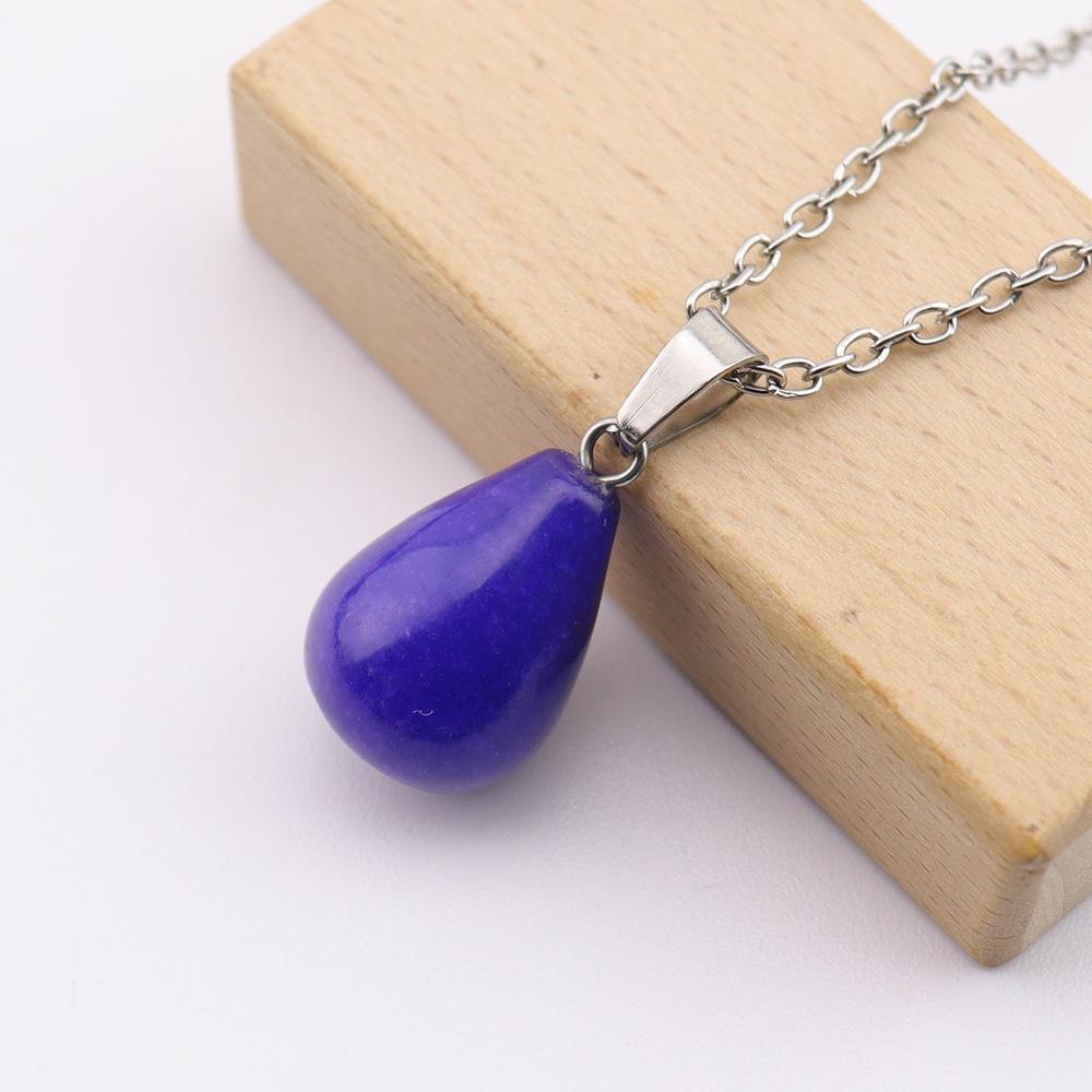 Water Drop Necklace Pendant Natural Stone Agate Round Pendant Powder Crystal 13 * 18Mm Natural Stone Pendant Necklace N765