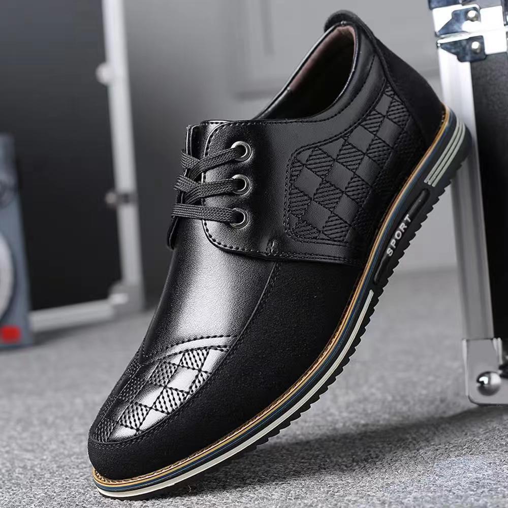 

2025 autumn new men s shoes front lace-up versatile British large size trendy shoes sports style business dress leather shoes 38