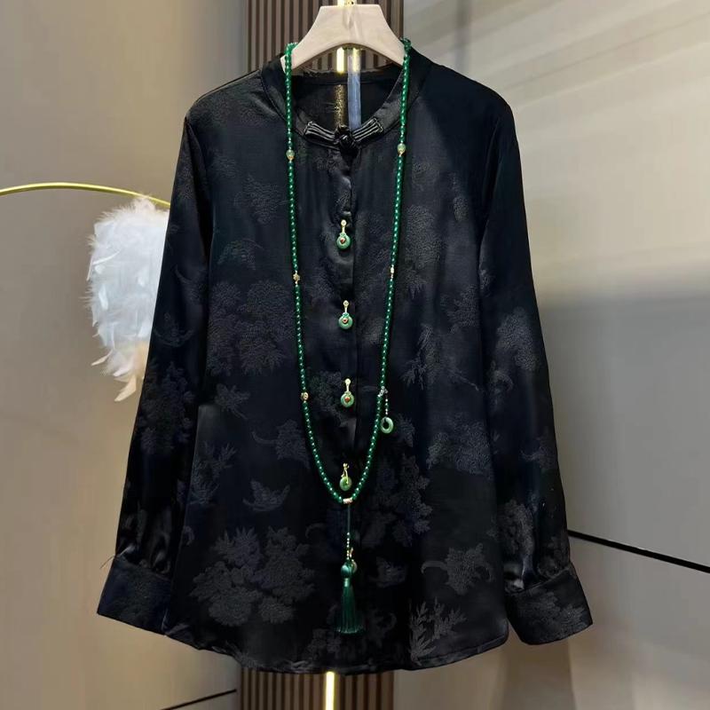 2024 Damen Übergröße Schlankmachende Chinesischer Stil Langarm Bluse