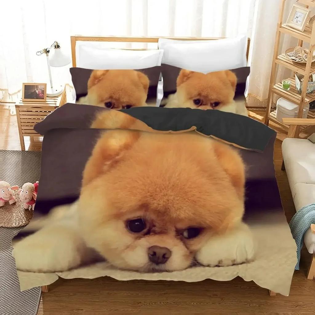Topp Pomeranian Hund Kung Drottning Påslakan Valp Sängkläder Set för Tonåringar Vuxna Husdjur Djur Färgglad Himmel Polyester Täcke Överdrag storlek