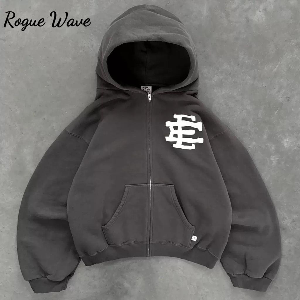 RogueWave Y2K Retro Hoodie Herren Bedrucktes Buchstabenmuster Pullover Sweatshirts High Street Hip Hop Streetwear Übergroßer Unisex Hoodie