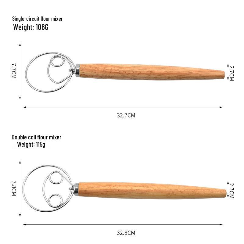 13" Dánská metla na těsto s dubovou rukojetí a nerezovou spirálou
