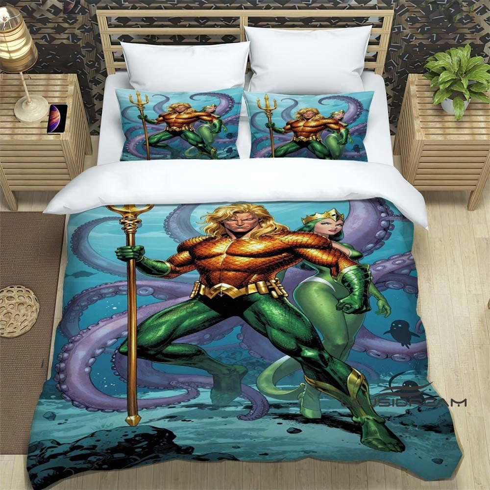 The *Aquaman* fantasy movie duvet cover and pillowcase bedding set is the perfect choice for decorating boys' and girls' bedroom