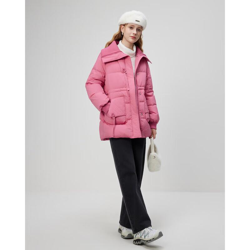 IEF Französischer Modischer Mittellanger Daunenmantel mit Großem Revers