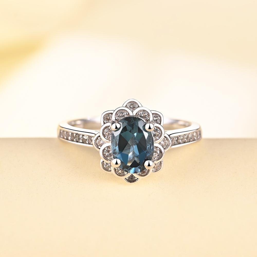 925 Sterling Silver Natural London Blue Topaz Classic Design Fashion Design Ring Fine Jewelry for Women Party Gift