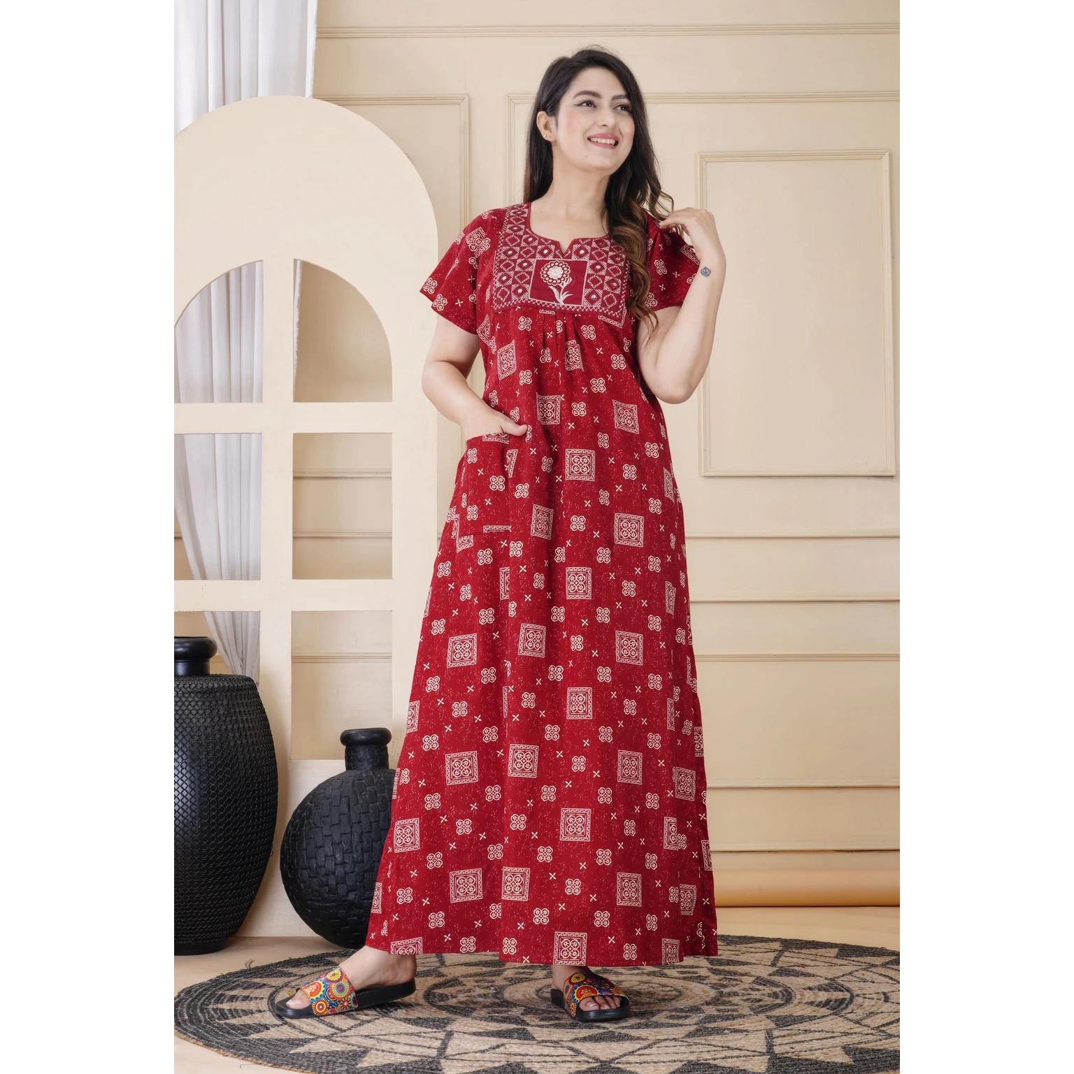 Beautiful Cotton Printed Maxi Gown Indian Women Sleepwear Nightwear Ethnic Gown Free