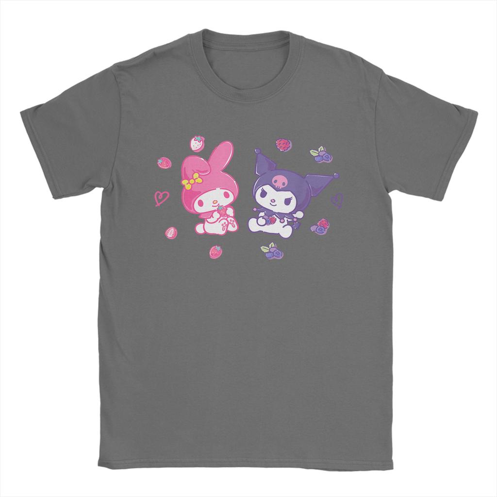 Casual Kuromi and My Melody Berries TShirt for Unisex Round Collar Cotton T Shirts  Short Sleeve Tees Big Size Clothes