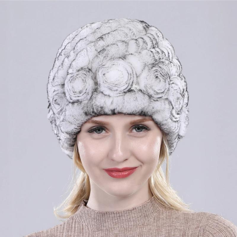 Hot Sell Women Winter Knitted Real Rex Rabbit Fur Hat Fluffy Natural Rex Rabbit Fur Cap Lady Good Elastic Genuine Fur Hats