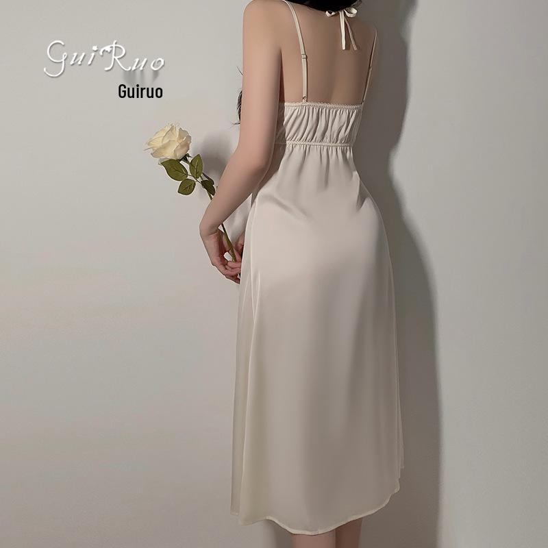 Pure Desire Ice Silk Nightdress Set: Rose-Inspired Lingerie with Deep V Neckline and Breast Pads, Comfortable Outer Robe - Model Z4553