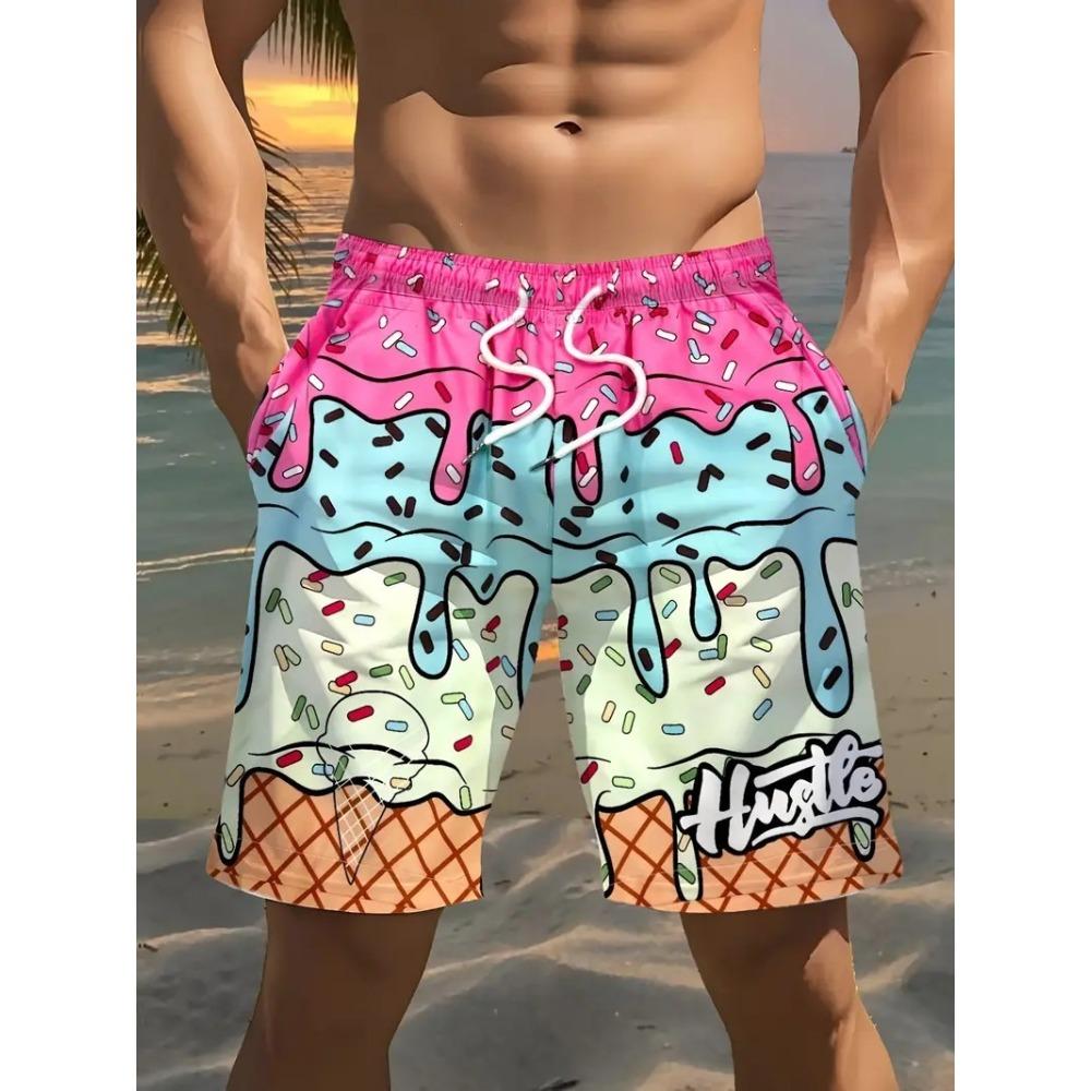 Fashionable Comfortable Plus Size Drawstring Loose Fun 3D Shorts Men Creative Colorful Summer Leisure Holiday Cool Daily Versatile Shorts