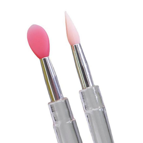 1pcs Flat Silicone Applicator Sticks Reusable Lip Brush With Cover For Dust Prevention Silicone Nail Powder Applying Tools