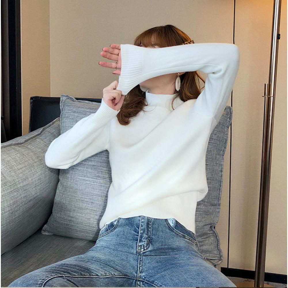 Autumn and Winter Women's Padded Thickened Sweater Single Layer Mid-collar Half-high Neck Knitted Bottoming Shirt Mink Warm Tops