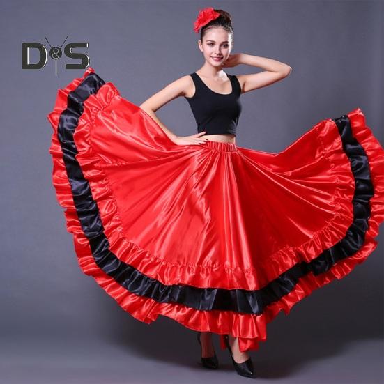 Dámská maxi sukně Elastické prošívání v pase Vrstvená dortová sukně Barva-Blocked Červená Černá 360° oversized sukně Stage Performance Wear