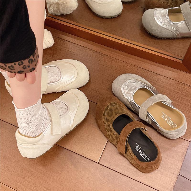 Vintage Leopard Print Single Shoes Women's Spring Super Soft Maternity Shoes Velcro Mary Jane Women's Shoes Platform Beanie Shoes