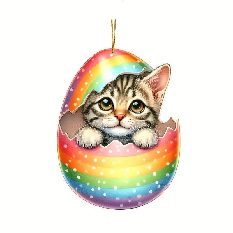 

Cute Cartoon Colored Egg Cat Pattern Acrylic Pendant For Home And Vehicle Decor