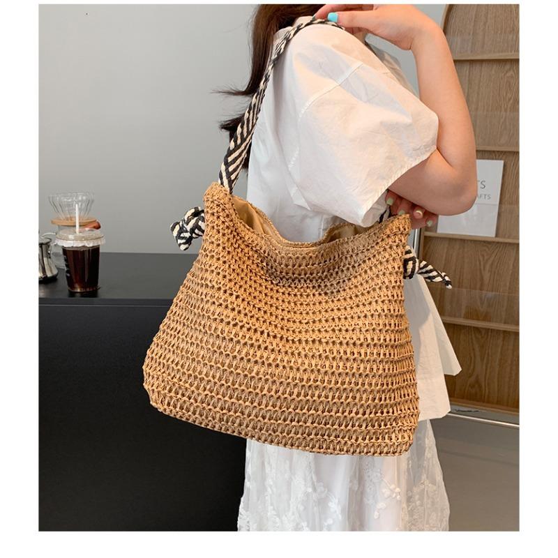 Navy Style Straw Woven Bag New Handmade Shoulder Woven Bag Women's Bag Versatile Vacation