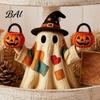 Halloween Tabletop Ornaments Lighted Vintage Patchwork Ghost, LED Light Up Ghost with Pumpkin Lantern, Spooky Indoor Party Supplies Cute Decor