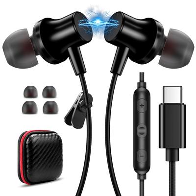 Słuchawki ASKUBSKU typu C przewodowe z mikrofonem, magnetyczna konstrukcja, możliwość dzwonienia, pilot zdalnego sterowania, typ kanałowy, słuchawki douszne USB typu C, kompatybilne z iPhone 15 pro