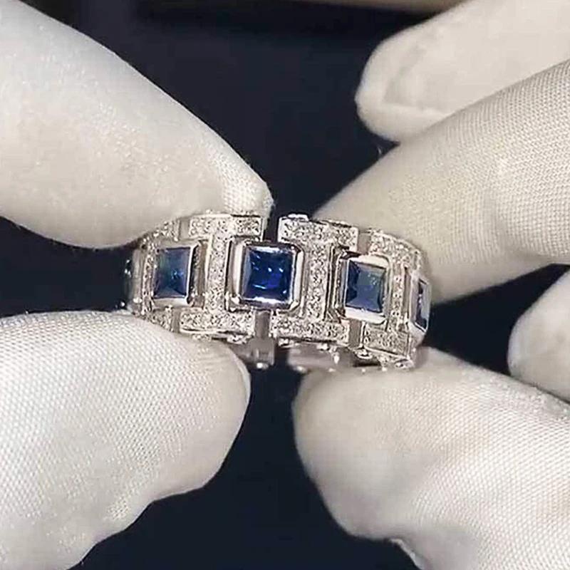 Huitan New Trendy Rings with Blue Cubic Zirconia Honorable Melting Accessories Stylish Delicate Finger Jewelry for Wedding Gifts