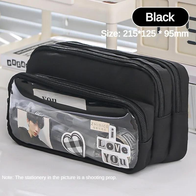 

Изысканный прозрачный пенал для студента, большая вместимость, многофункциональная, удобная сумка для хранения канцелярских принадлежностей чёрный