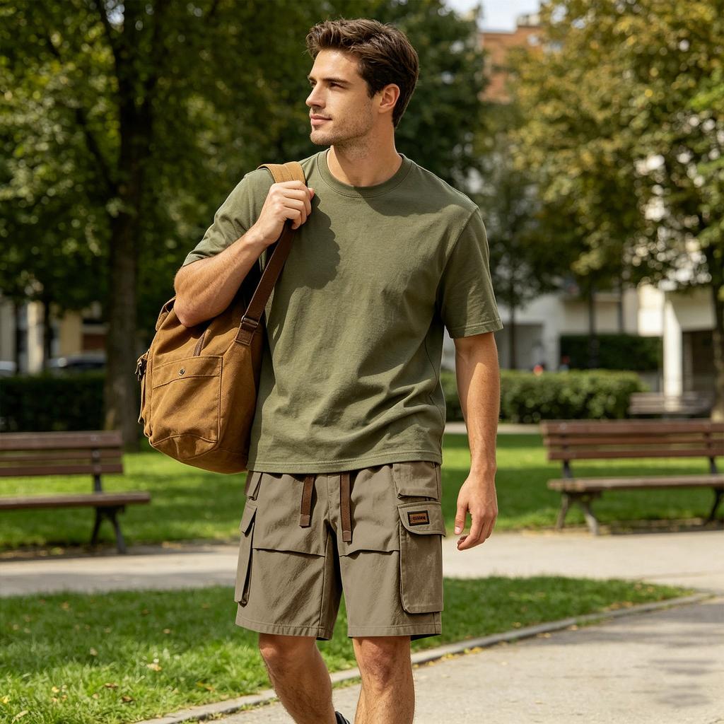 Men's Casual Loose Fit Multi Pocket Cargo Shorts Elastic Waistband Drawstring Outdoor Utility Shorts for Summer