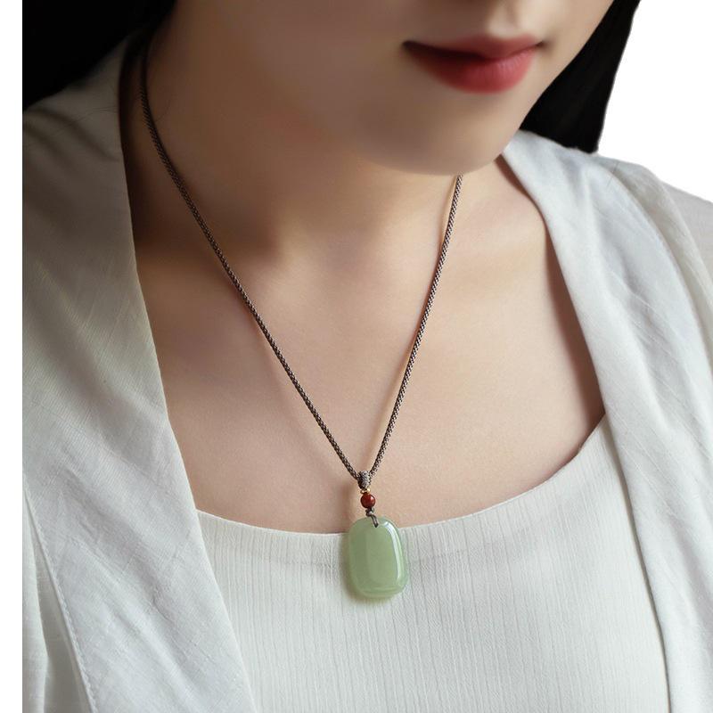 Hetian Jade Ping An Pendant: Unisex Light Green Jade with Certificate