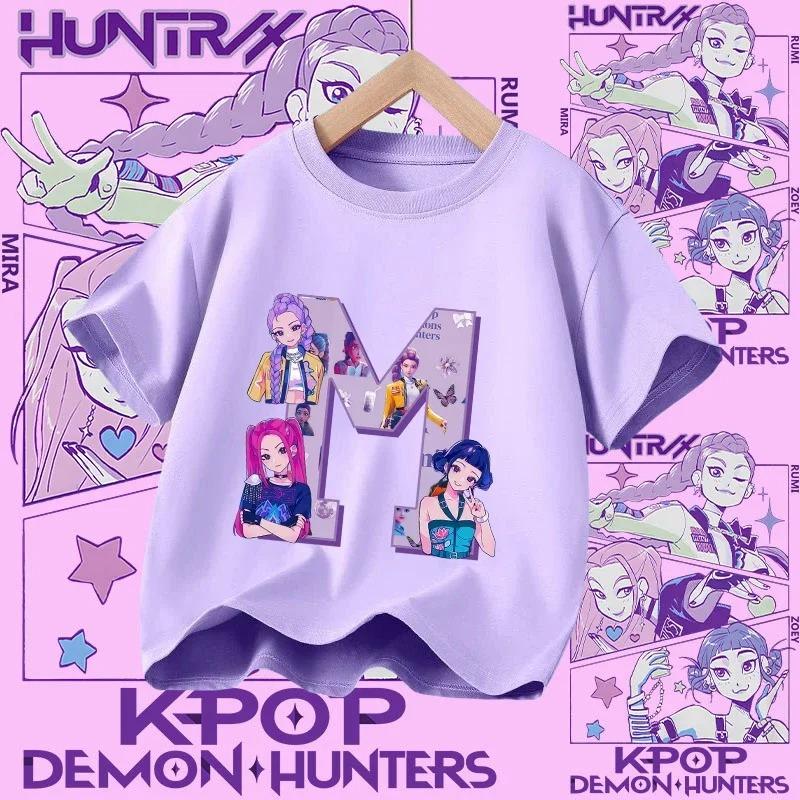 Cotton Tshirt for Girls Kpop Demon Hunter  Sports Tshirt  New Short Sleeve Casual Tshirt for Summer 2026  Letters AZ