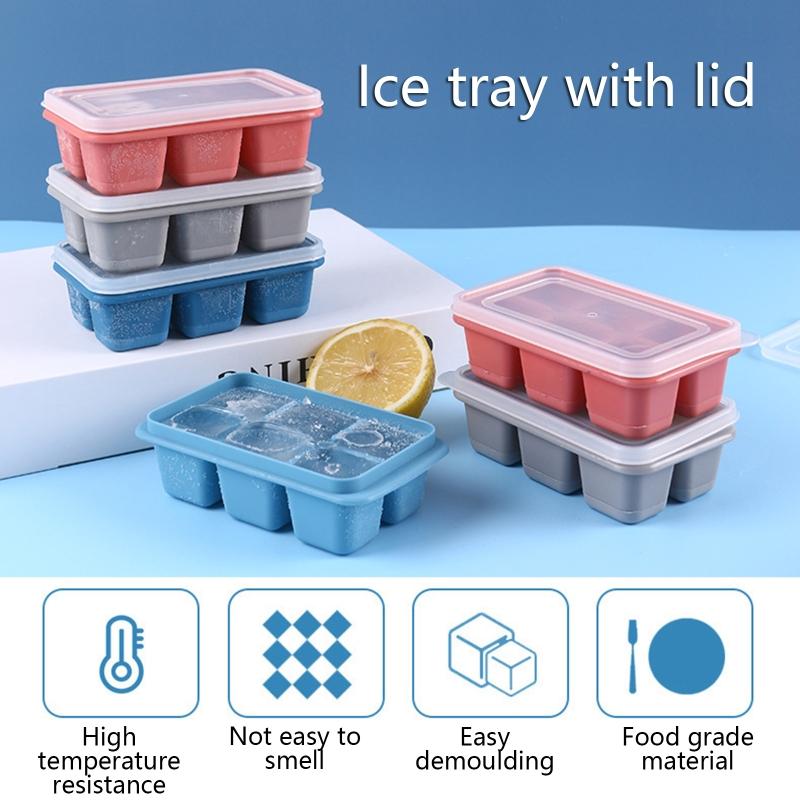 Mini Ice Cube Trays with Lid DIY Summer Drink Baking Mould Square Cake Chocolate 6 Cavity Easy Release Flexible Home