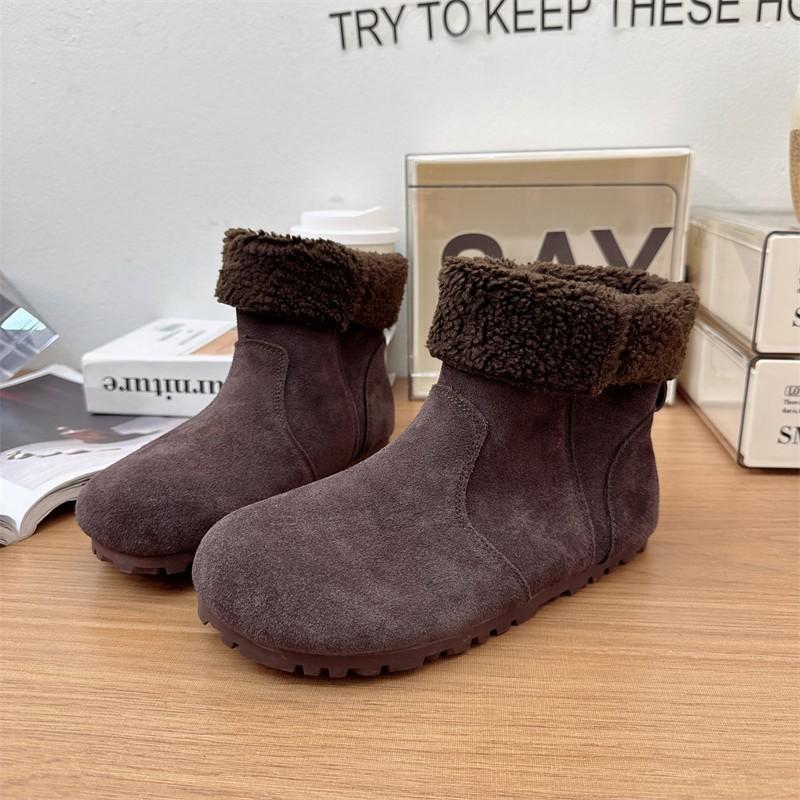 Fashion AJGS Wool Snow Boots Women's 2024 New Leather Winter Flat Warm Plush Cotton Shoes Versatile Mid-calf Boots