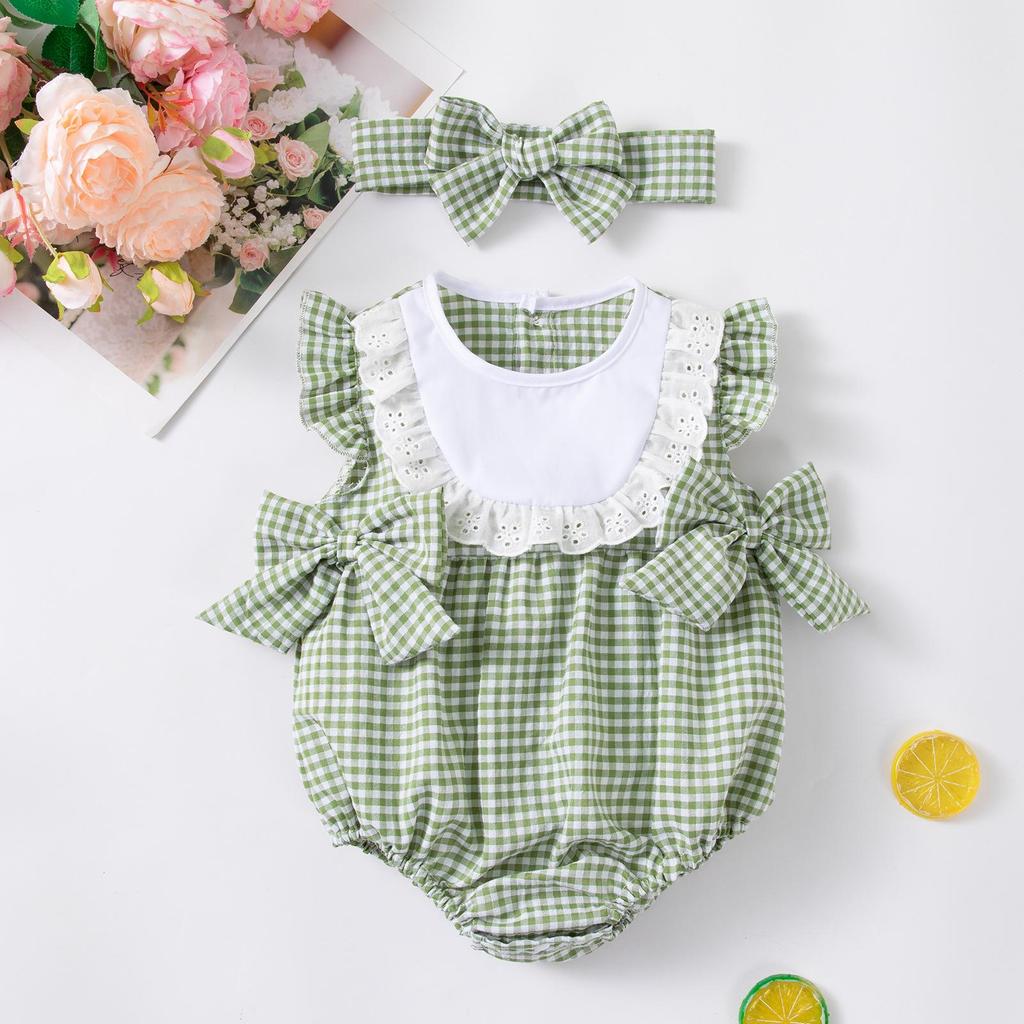 Kombinezon dla dziewczynki z rękawami typu puff, z zapięciem na zatrzaski i zestawem opaski z kokardą