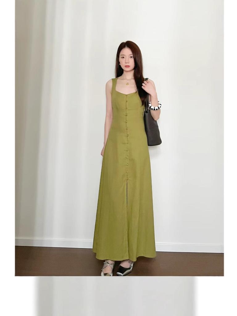 Women's  Elegant Temperament Sleeveless Square Neck Temperament Simple Melody Dress 030