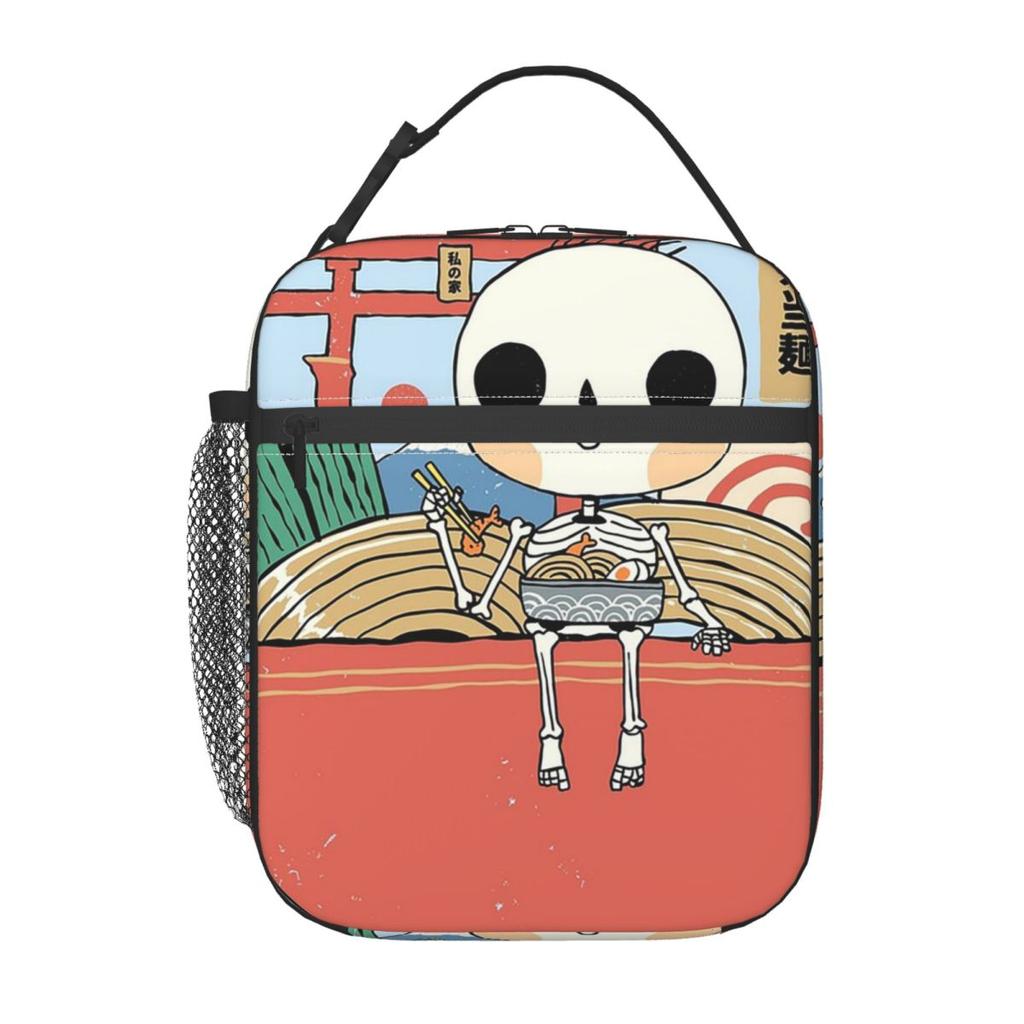 Cartoon Skeleton Eating Ramen Food Halloween Insulated Lunch Bag for Women Kids Portable Food Boxes Thermal Lunch Box Tote