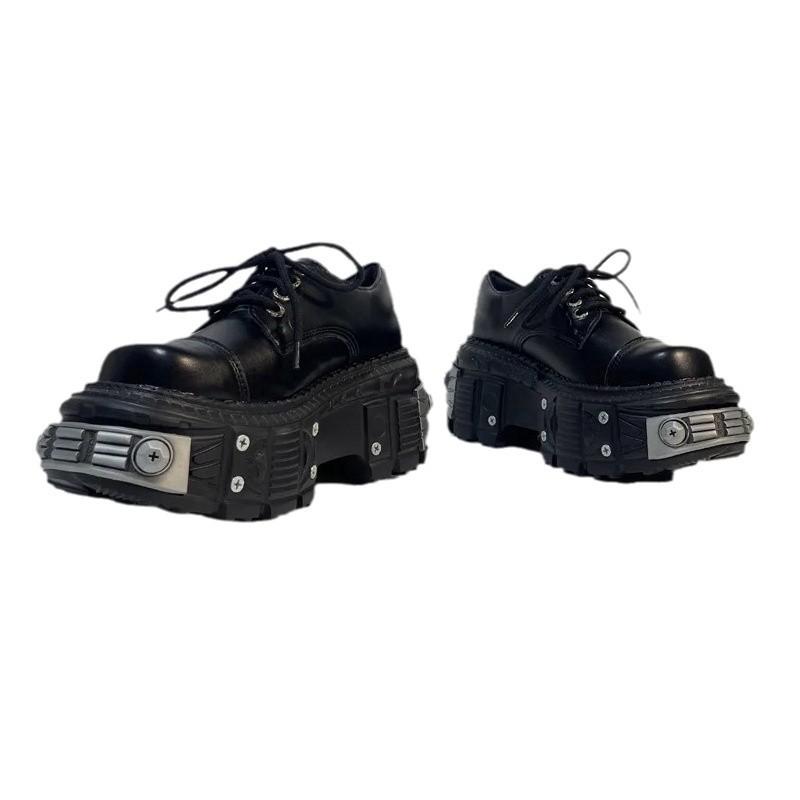 Fashion 2024 NEW Punk Style Women Shoes Lace-up Heel Height Platform Shoes Woman Gothic Ankle Rock Boots Metal Decor Woman Sneakers
