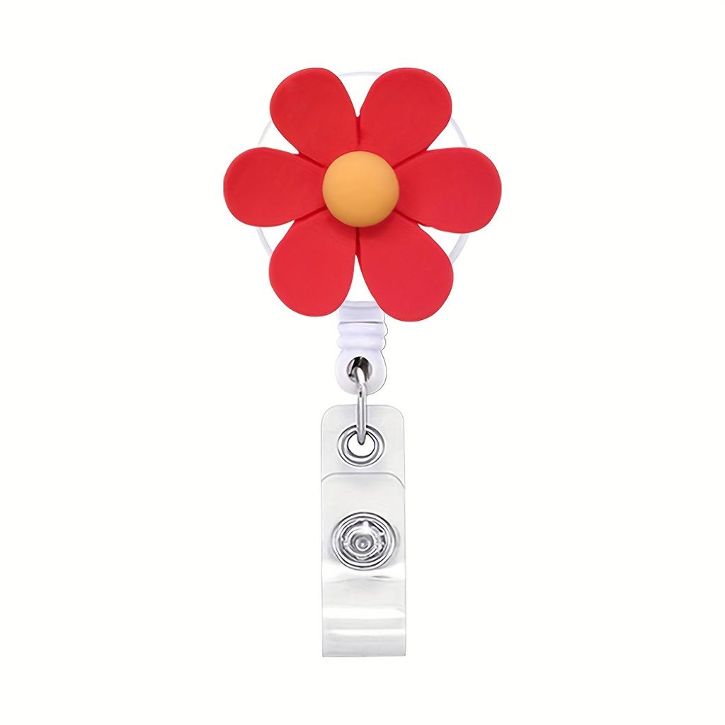 2D 1pc Colorful Flower Pull Tab Retractable Badge Reel for Doctors, Nurses, Students, Office Use, ID Holder