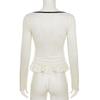 2025 Spring French Style Polka Dot Ruffle Trim Tie-Up Slim Fit Top for Women