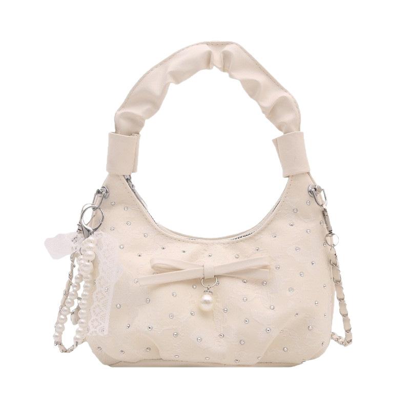 1Pc Korean Niche Pleated Hand Carry Crescent Bag Women's New Fashion Versatile Messenger Bag Summer Versatile Commuter Bag