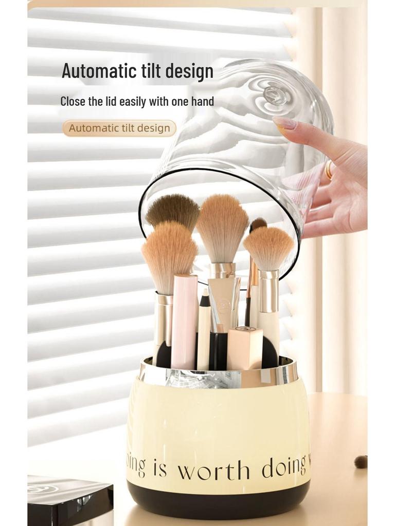 Luxuriöser drehbarer Make-up-Pinsel- & Kosmetik-Aufbewahrungseimer - Staubdichter Halter für Lippenstift & Augenbrauenstift