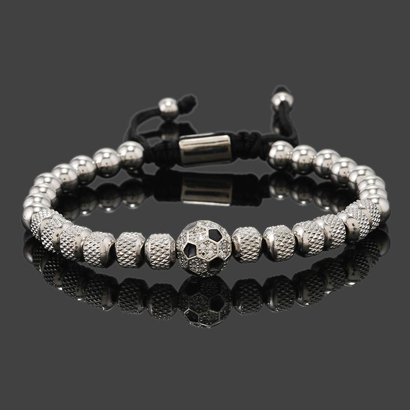 Luxus Fußball Anhänger Edelstahl Perlen Herren Armbänder Hand Schmuck Geschenke Pulseras Hombre