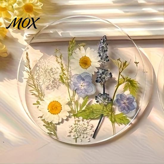 Modern Kitchen Table Decor Floral Print Acrylic Coaster, Non-Slip Surface Heat Resistant Protection Cup Pad, Dining Pads Transparent Round Mat