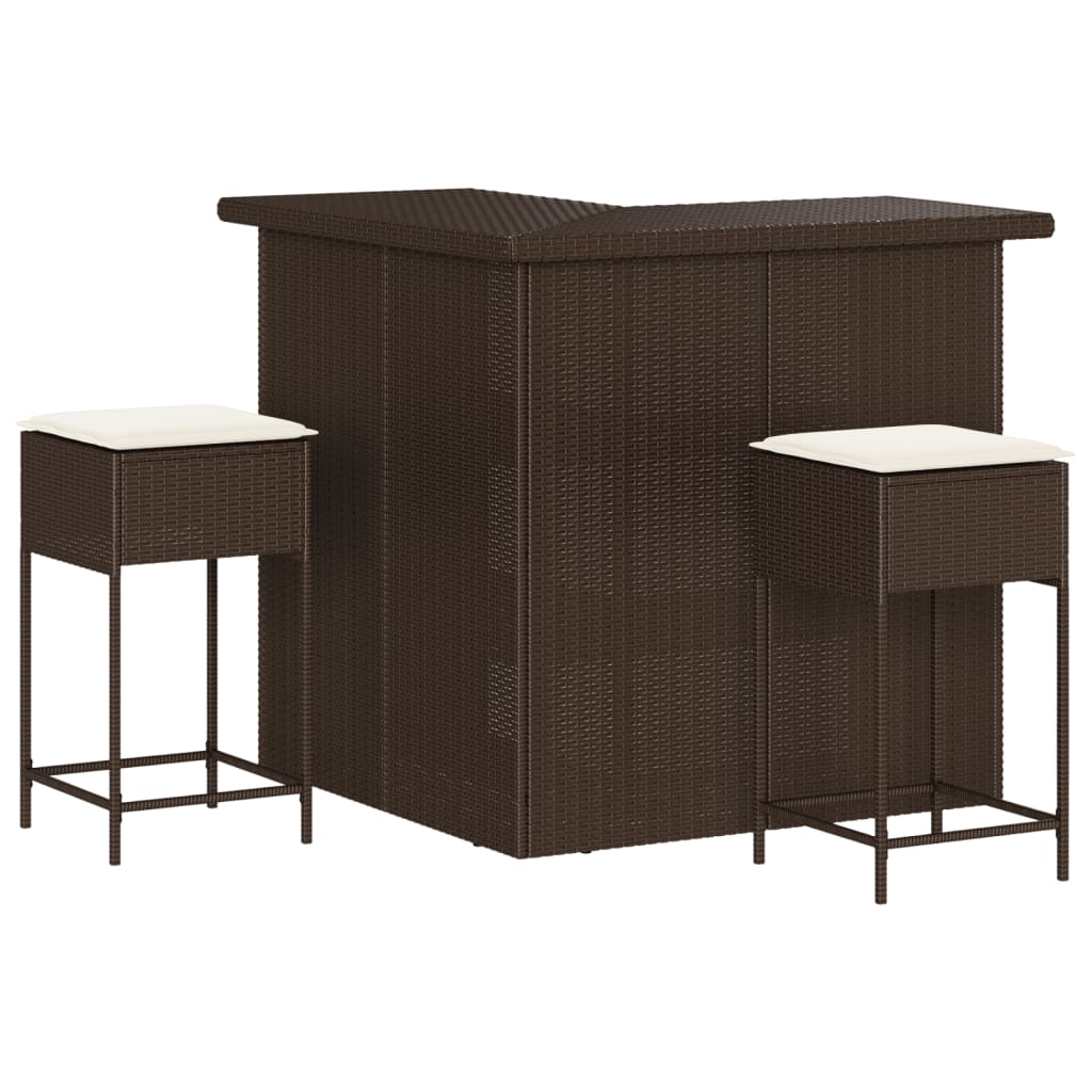 3 Piece Garden Bar Set with Cushions Brown Poly Rattan