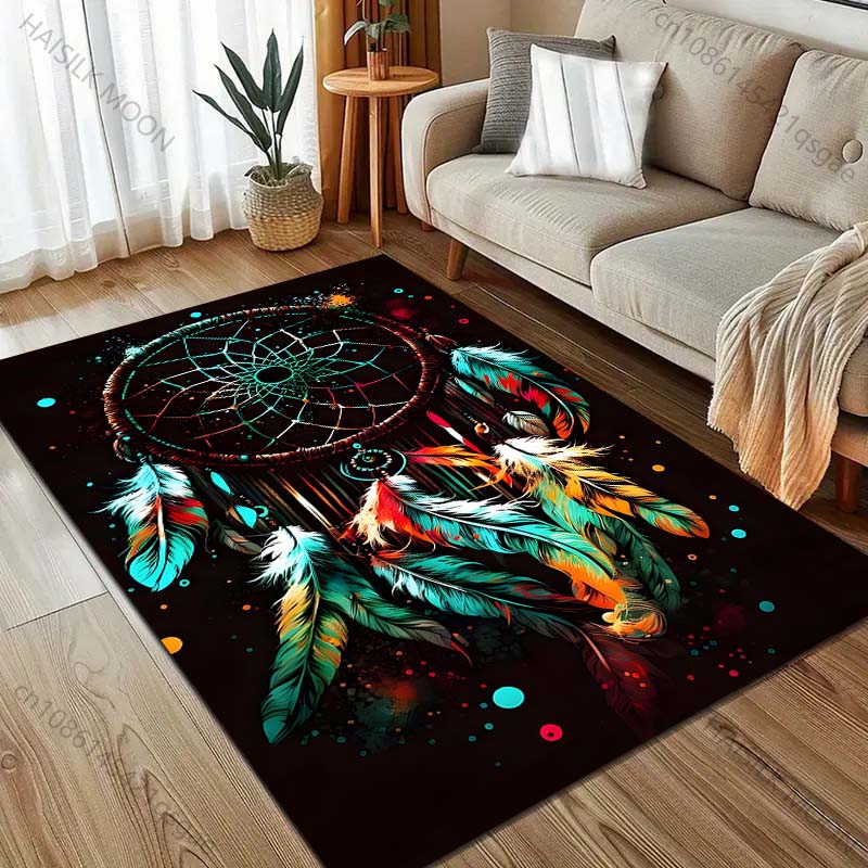 Dream Catcher and Feathers Print Carpet for Living Room Bedroom Sofa Doormat Home Decor Non-slip Floor Mat Room Area Rug