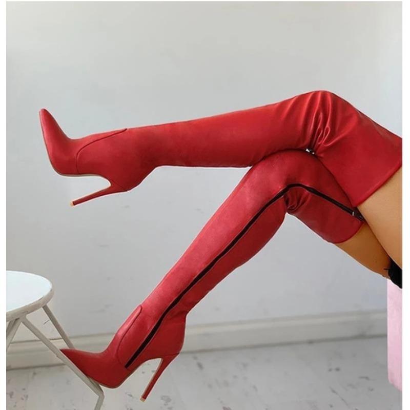 New Black Over The Knee Boots Stiletto High Heels 11 Cm Club Party Slim Leg Boots Plus Size 43 Waterproof Personality Boots