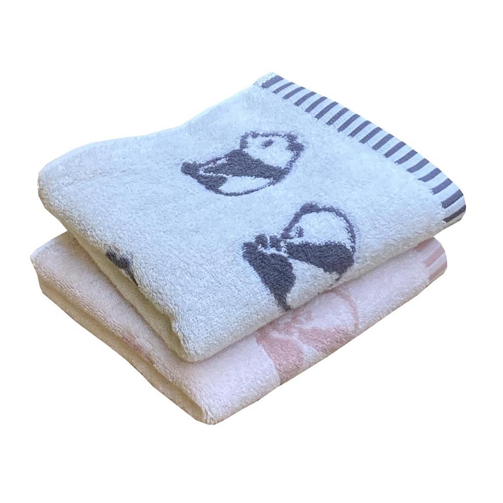 Imabari Face Panda Set of 2 One Made In Soft and Gentle On the Skin Towels, Print, (One Pink, Ivory, Approx. 34x80cm), Japan, Absorbent,