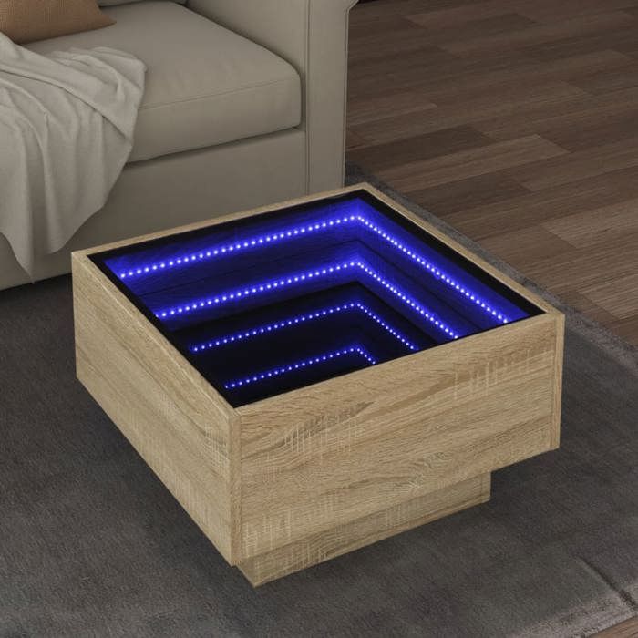 VidaXL Table basse avec LED chêne sonoma 50x50x30 cm bois d'ingénierie, table d'appoint, table de salon, table latérale, 847506