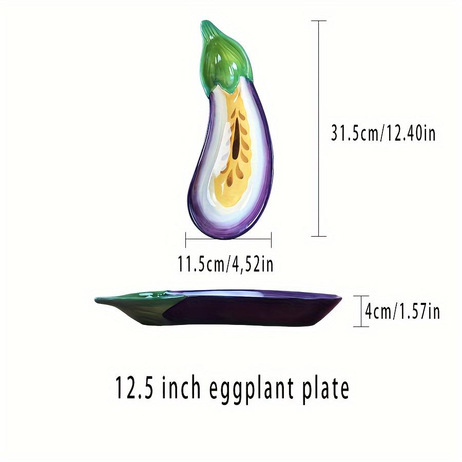 

1 шт. Вдохновленное выставкой Фрэнка керамическое блюдо в форме баклажана, креативная фиолетово-зеленая тарелка в форме овоща для фруктов, закусок Length 32cm Width 11cm Height 4cm