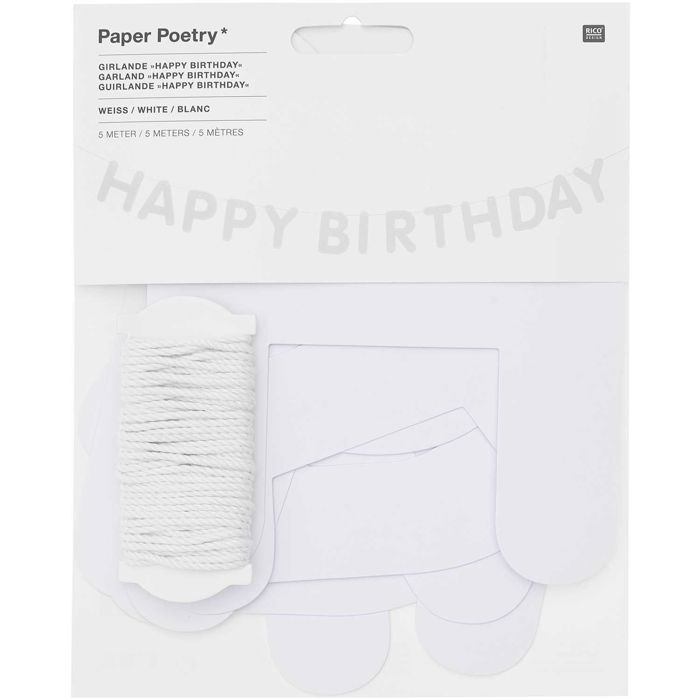5m White Happy Birthday Garland